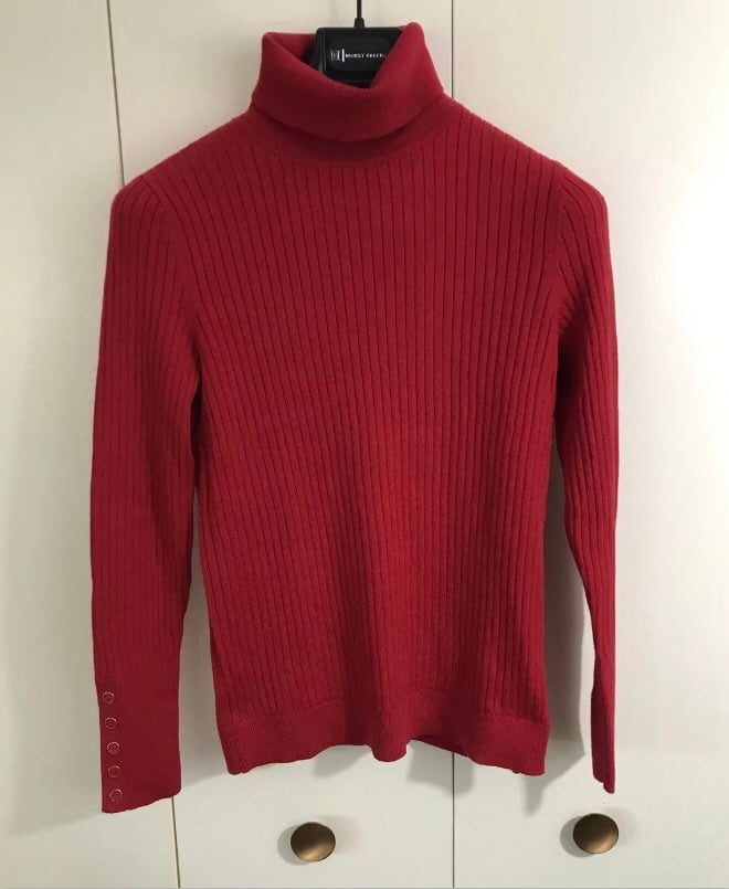 Talbots Womens Long Sleeve Turtleneck Sweater Small Petite Red Cotton Blend