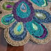 Beaded Jeweled Peacock Colored Table Runner 36 x 12