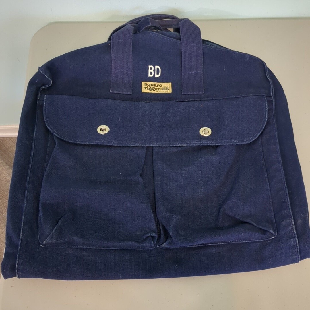 Lands End Square Rigger Canvas Carry On Bag Garment Bag blue