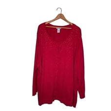 Catherines 4X 30/32W Red Rhinestone Embellished Cotton Cardigan Sweater Plus