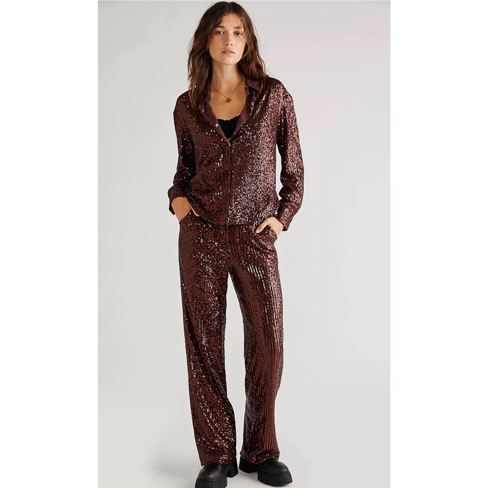 Free People X Saylor Womens Sylvana Stretch Sequin Jumpsuit Size M 462