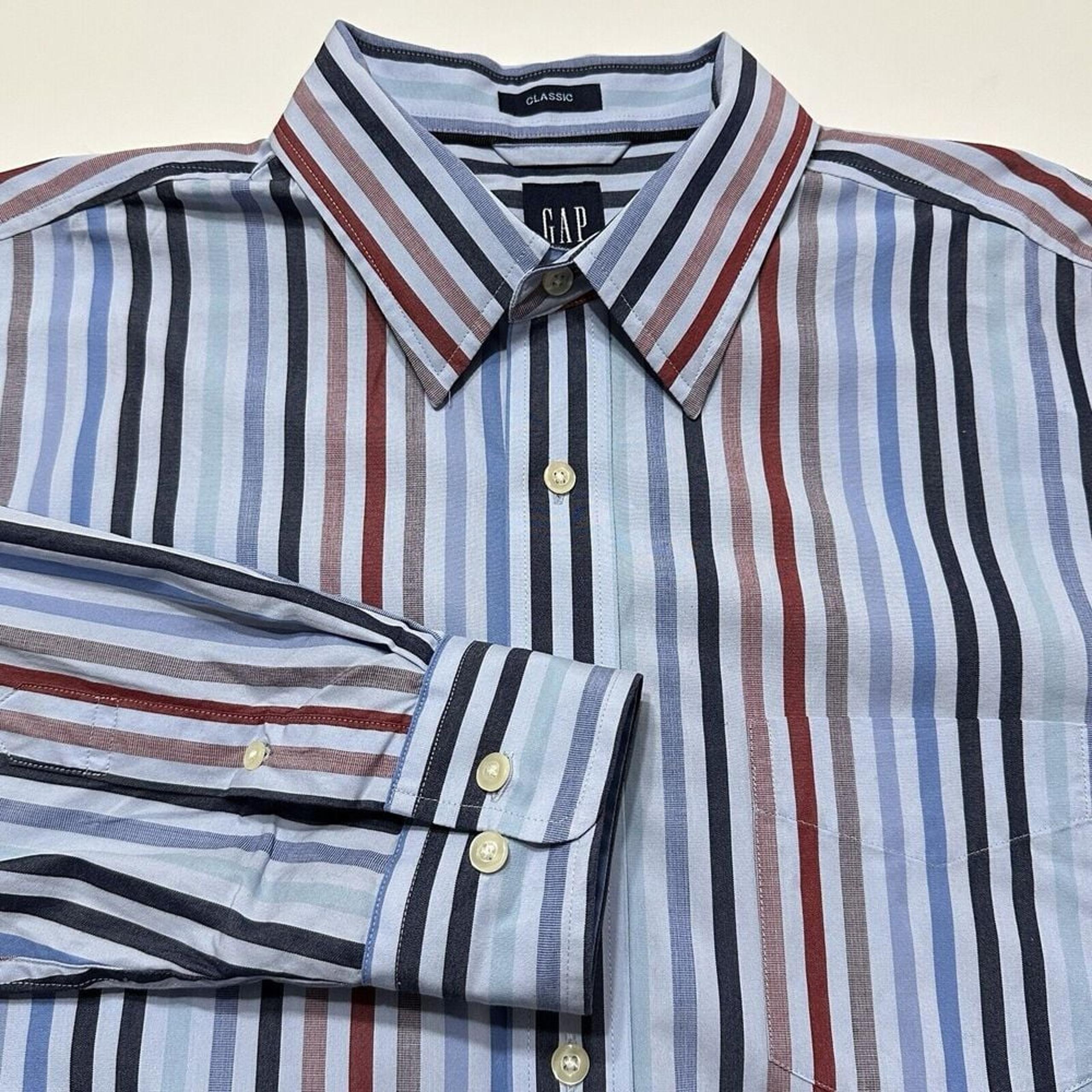 Vintage Gap Stripe Classic Fit Dress Shirt Men L (16-16.5) Blue Preppy Colorful