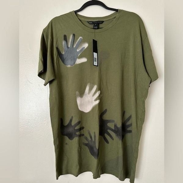 Marc Jacobs graphic Pima cotton T-shirt size XL, dusty olive multi, NWT