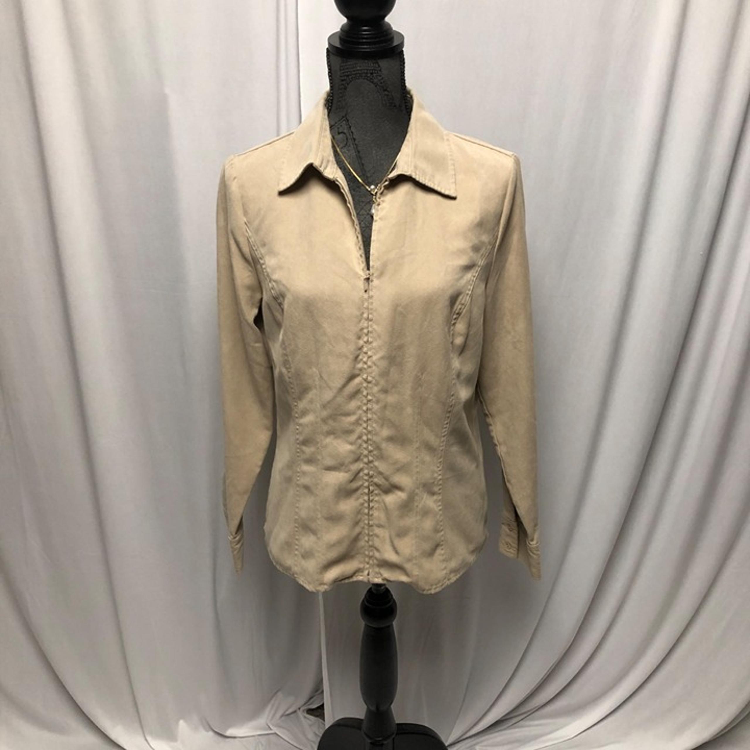 Sonoma Life+ Style Jacket Womens Medium Tan Beige Zippered Shirt Blazer
