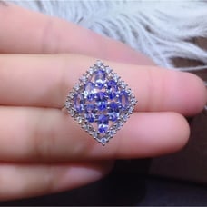 Large Tanzanite Diamond Shape Statement Ring, Women's Tanzanite Ring Sterling
