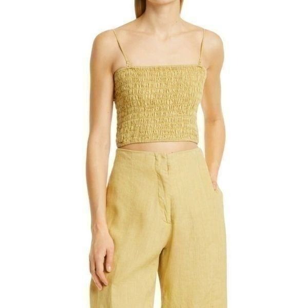 ATM Smocked Linen Crop Tank In Seagrass Green Size Small NWOT