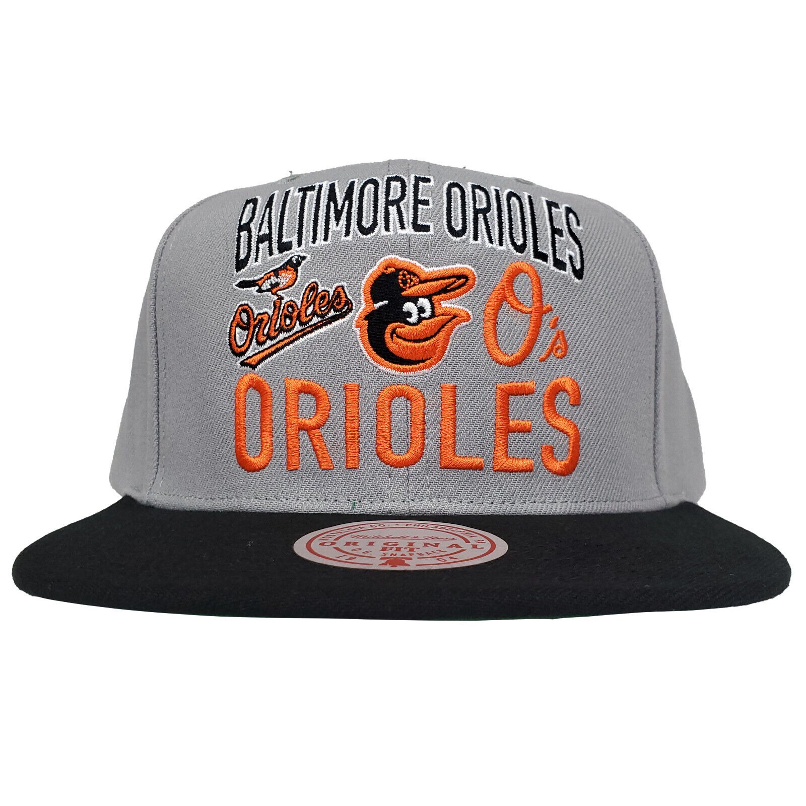 Baltimore Orioles Mitchell & Ness MLB Snapback Hat Cap Multi-Logo Gray Black NWT