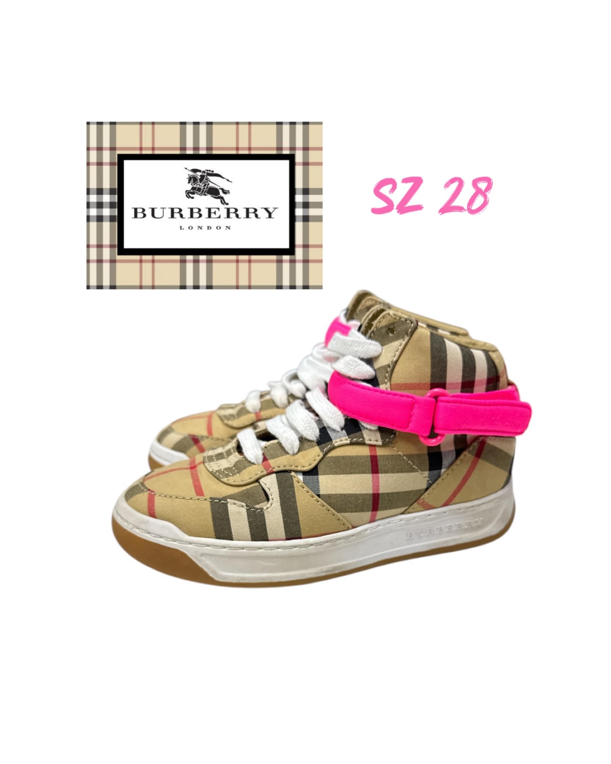 BURBERRY sz 28  KIDS CHECK HIGHTOP SNAKERS WITH LEATHER DETAILS