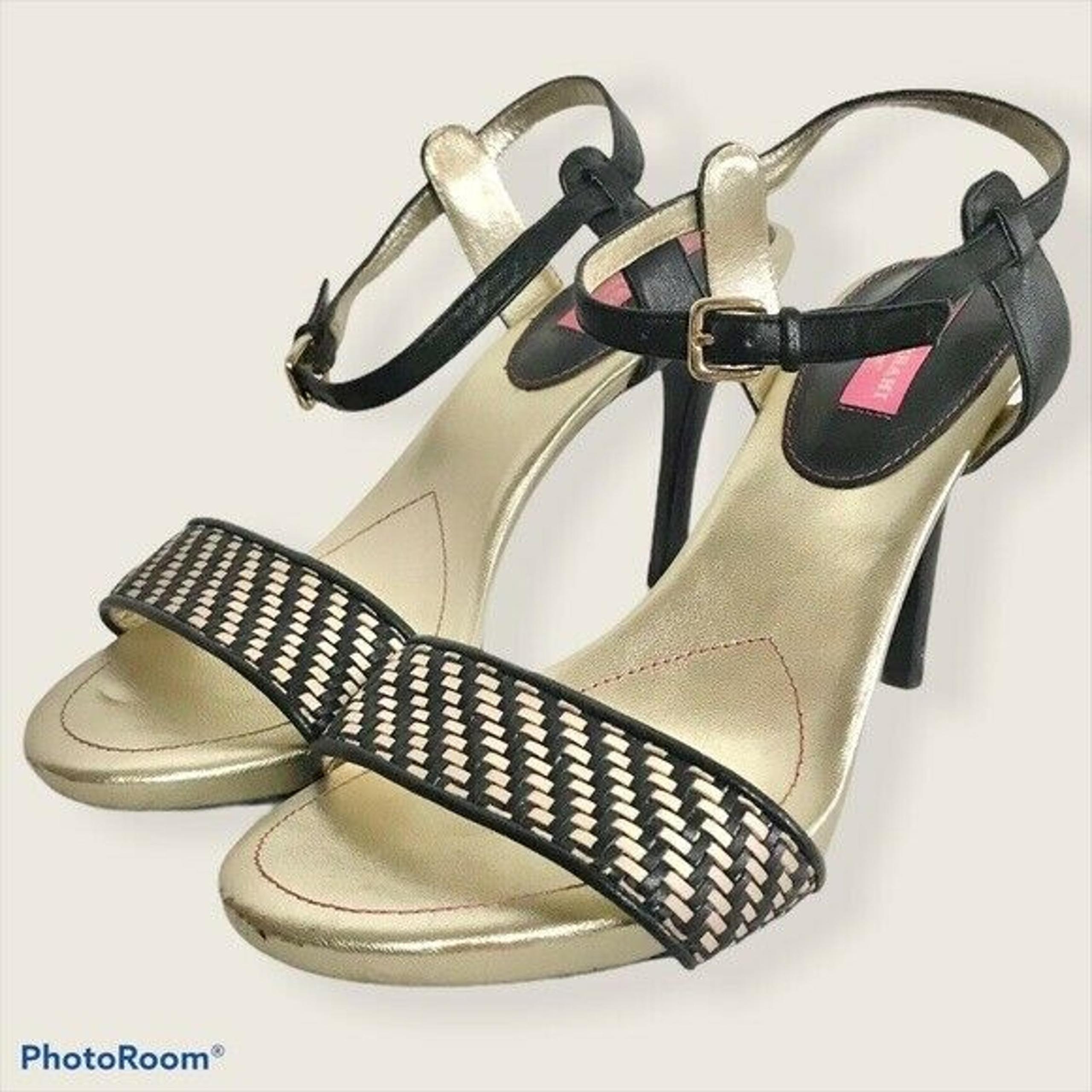 Isaac Mizrahi New York Size 8 Isbelle High Heels Black Gold Date Night Leather