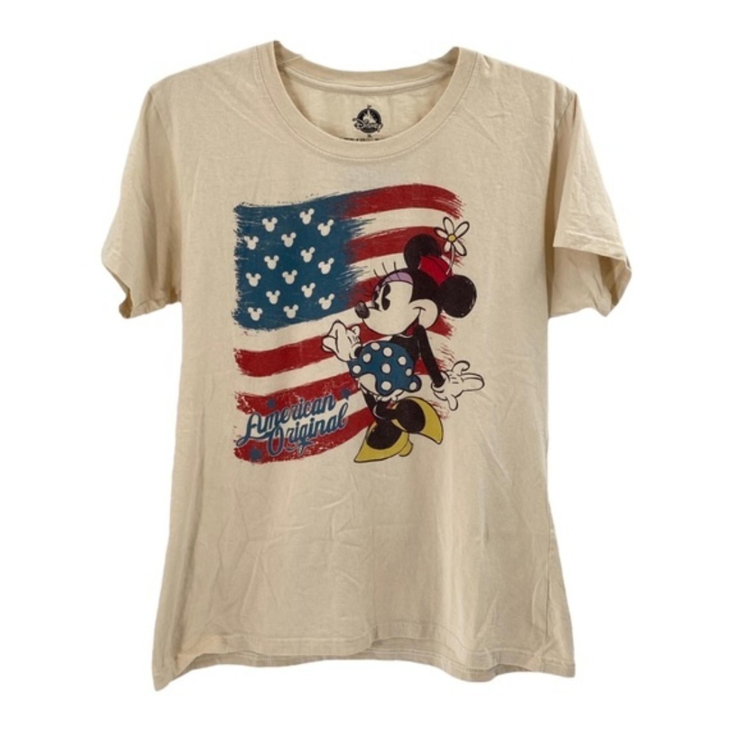 DISNEY STORE beige MINNIE MOUSE USA short sleeved cotton tshirt sz XL juniors