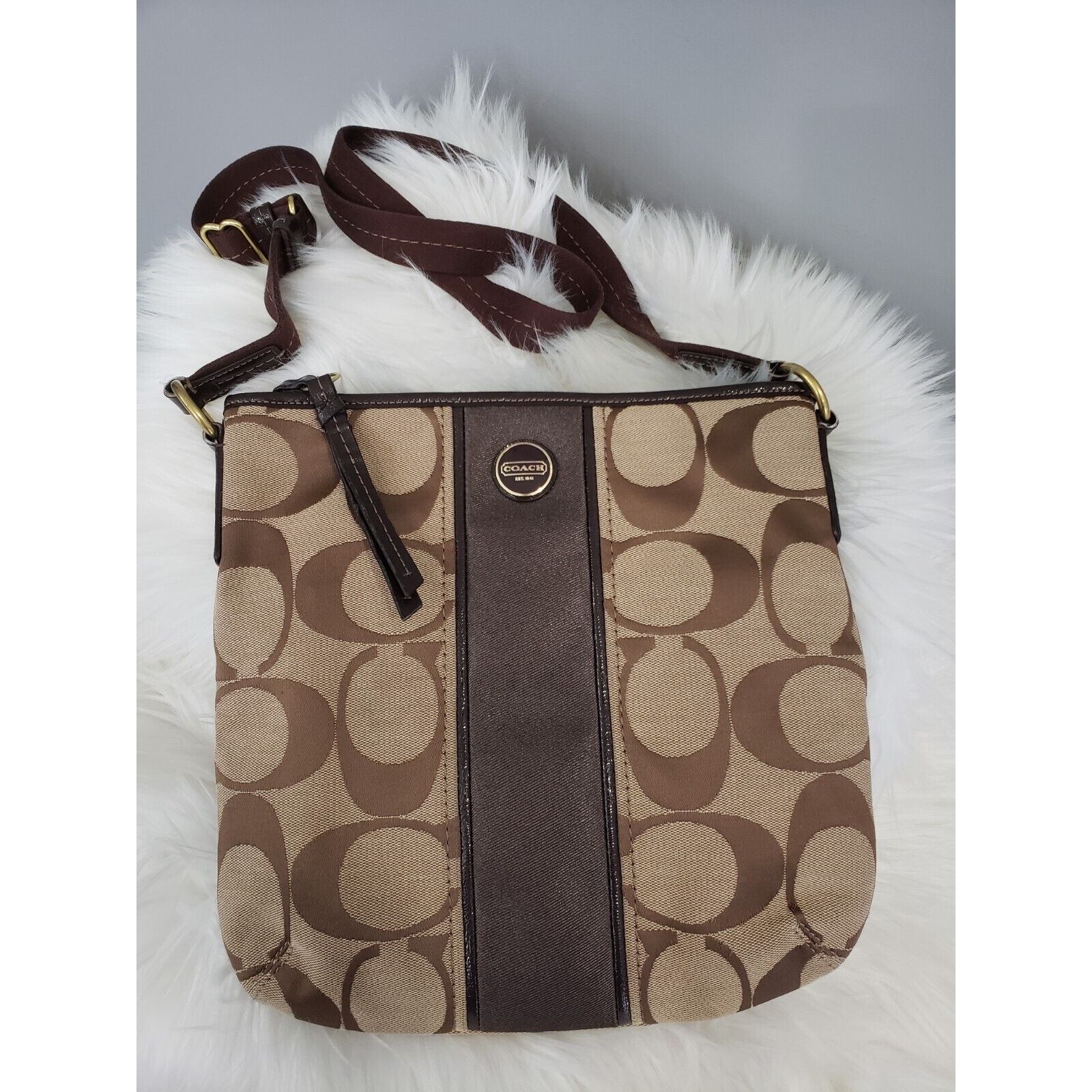 COACH F21905 SIGNATURE STRIPE DUFFLE SIGNATURE FABRIC Dark Brown