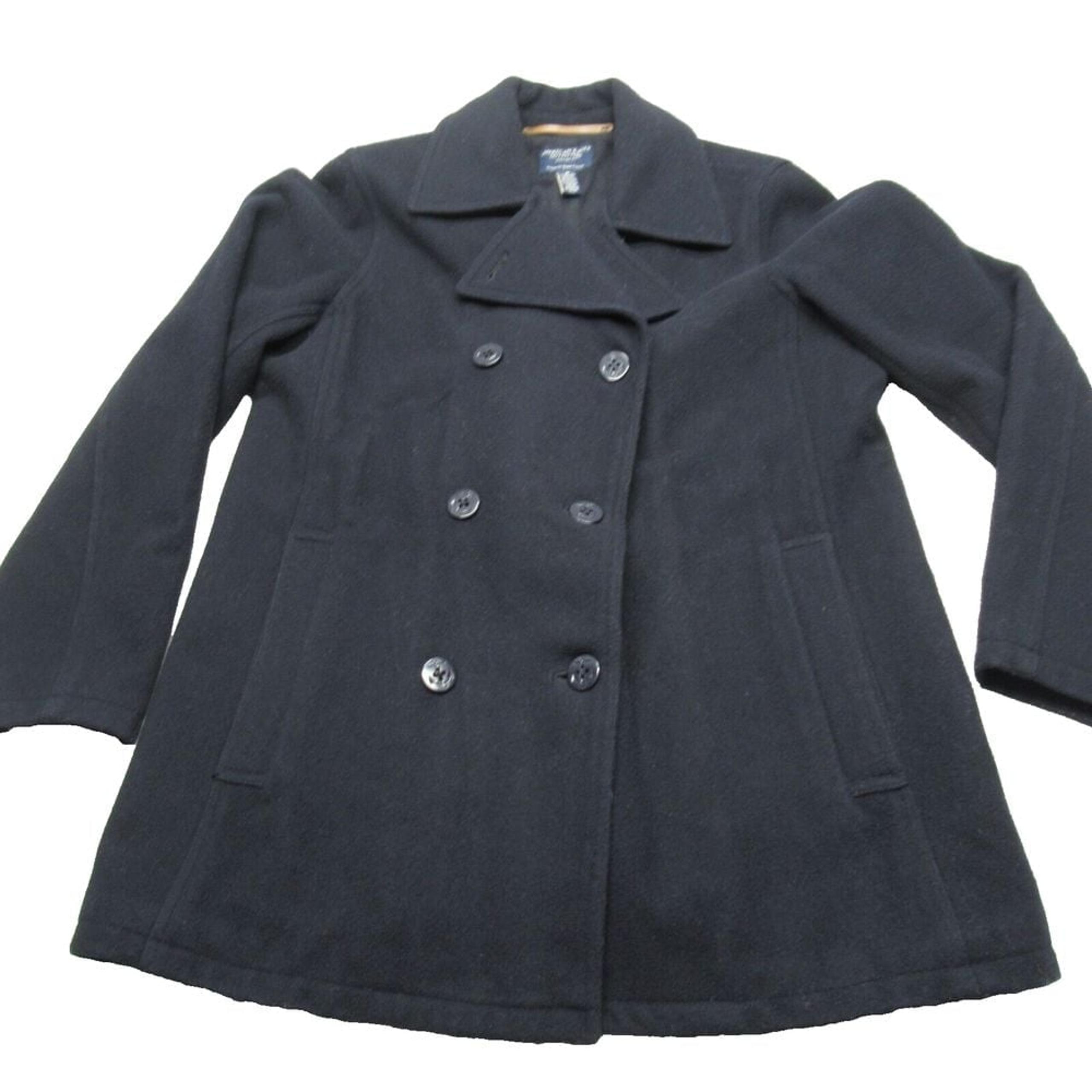 American Eagle Wool Blend Jacket Women Medium Black Double Breast Pea Coat Y2K *