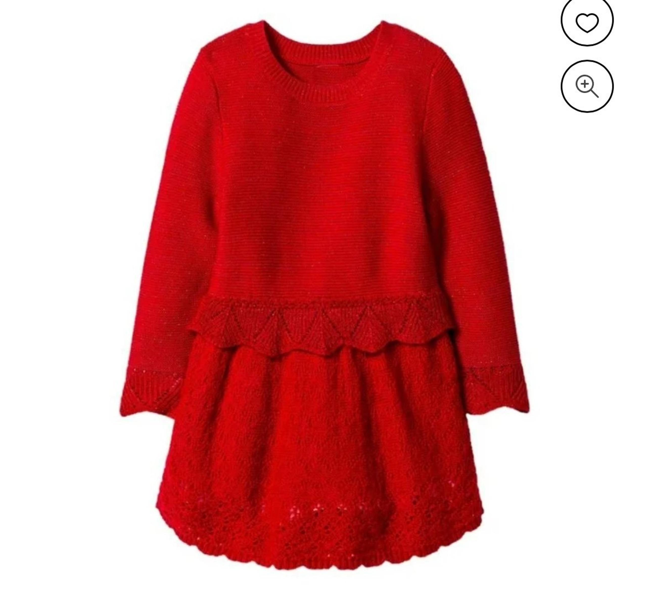 Cat & Jack Girls 5T Red Knit Crochet Drop Waist Holiday Glitter Sweater Dress