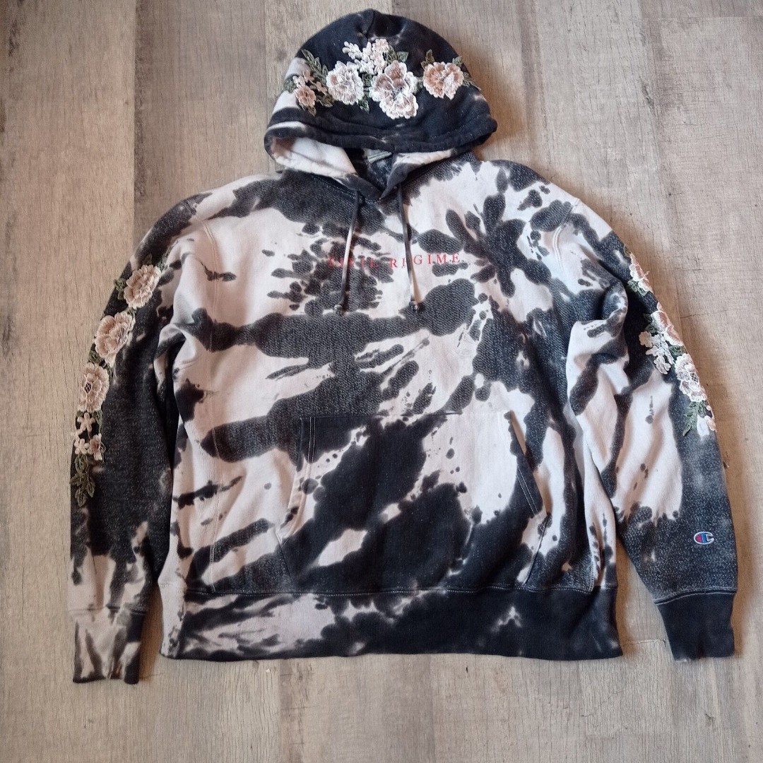 Civil Regime Champion Men's Marble White Roses Tie Dye Hoodie Rare SIZE XL