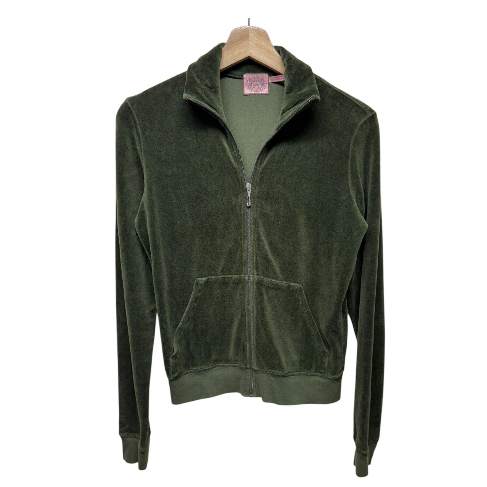 Vtg Y2K Juicy Couture Olive Green Velour Track Jacket Sz L Full Zip J Zipper
