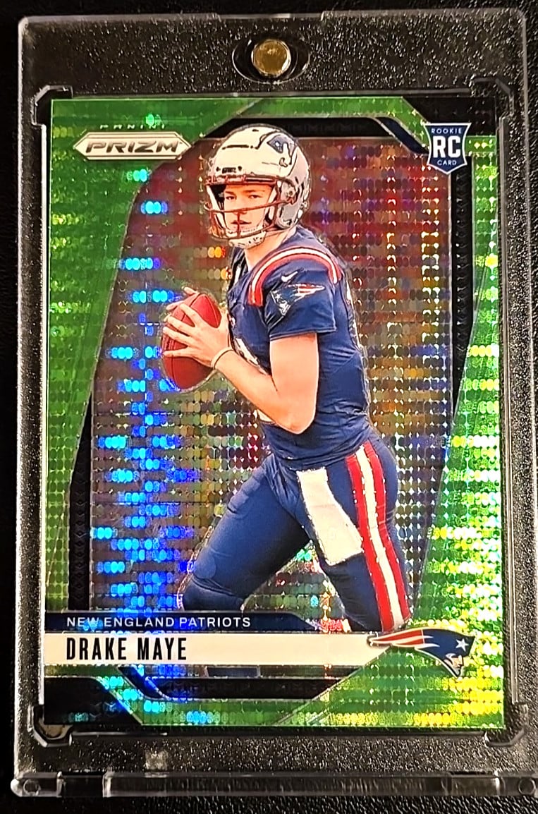2024 Panini Prizm - Rookie Drake Maye #329 Neon Green Pulsar Prizm (RC) Patriots