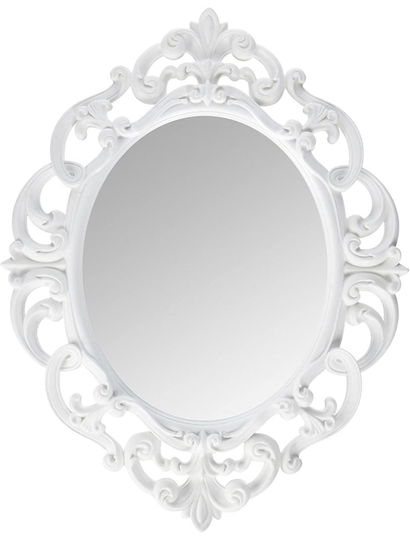 Oval Vintage Wall Mirror, White, 11.5 x