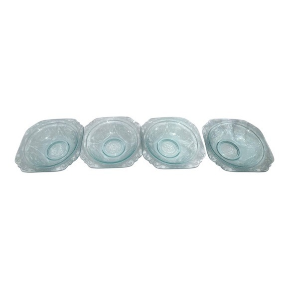 Vintage Indiana Glass Recollection Set of Four Teal Soup Bowls Madrid Pattern