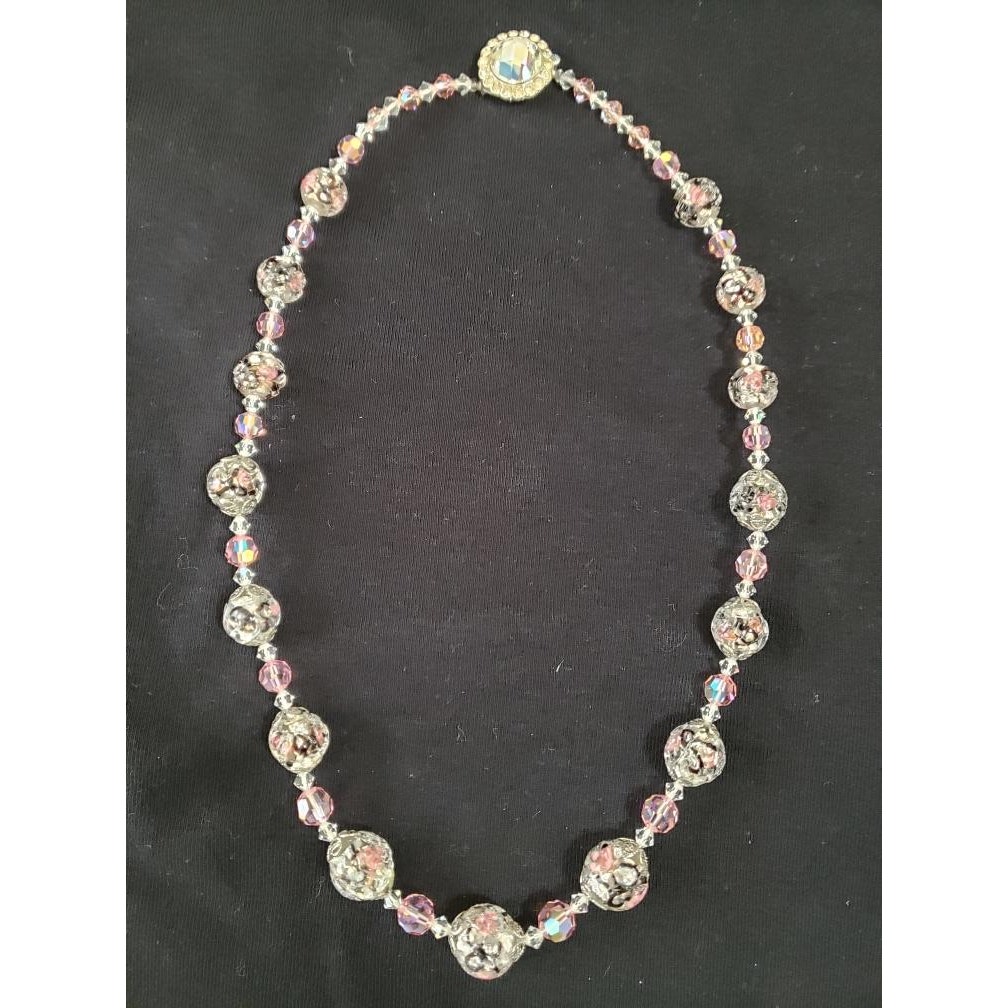Vintage Blue & White Crystal Necklace 26