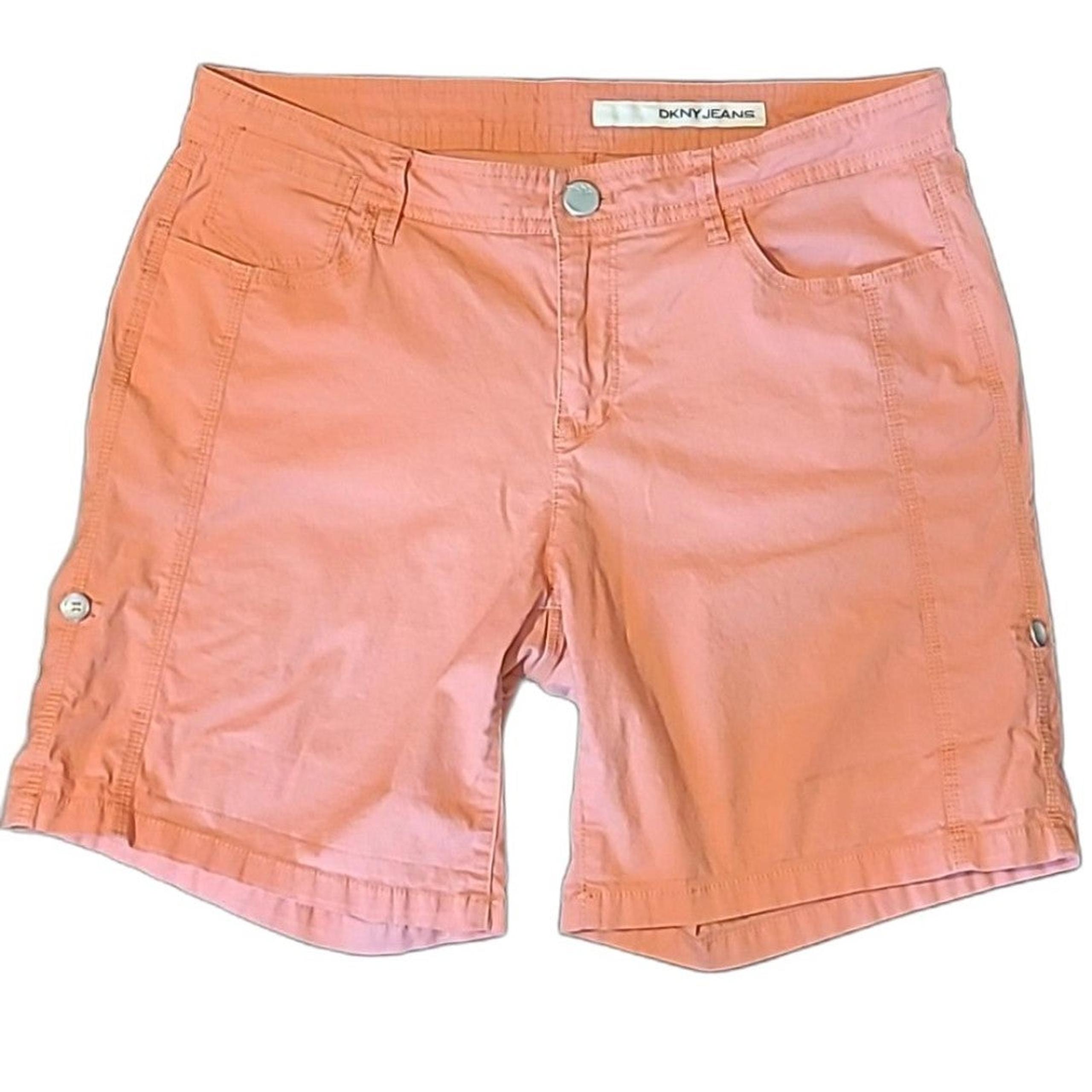 DKNY Roll Up Shorts Coral Adjustable Length Bermuda/Short Shorts Pockets Sz 10