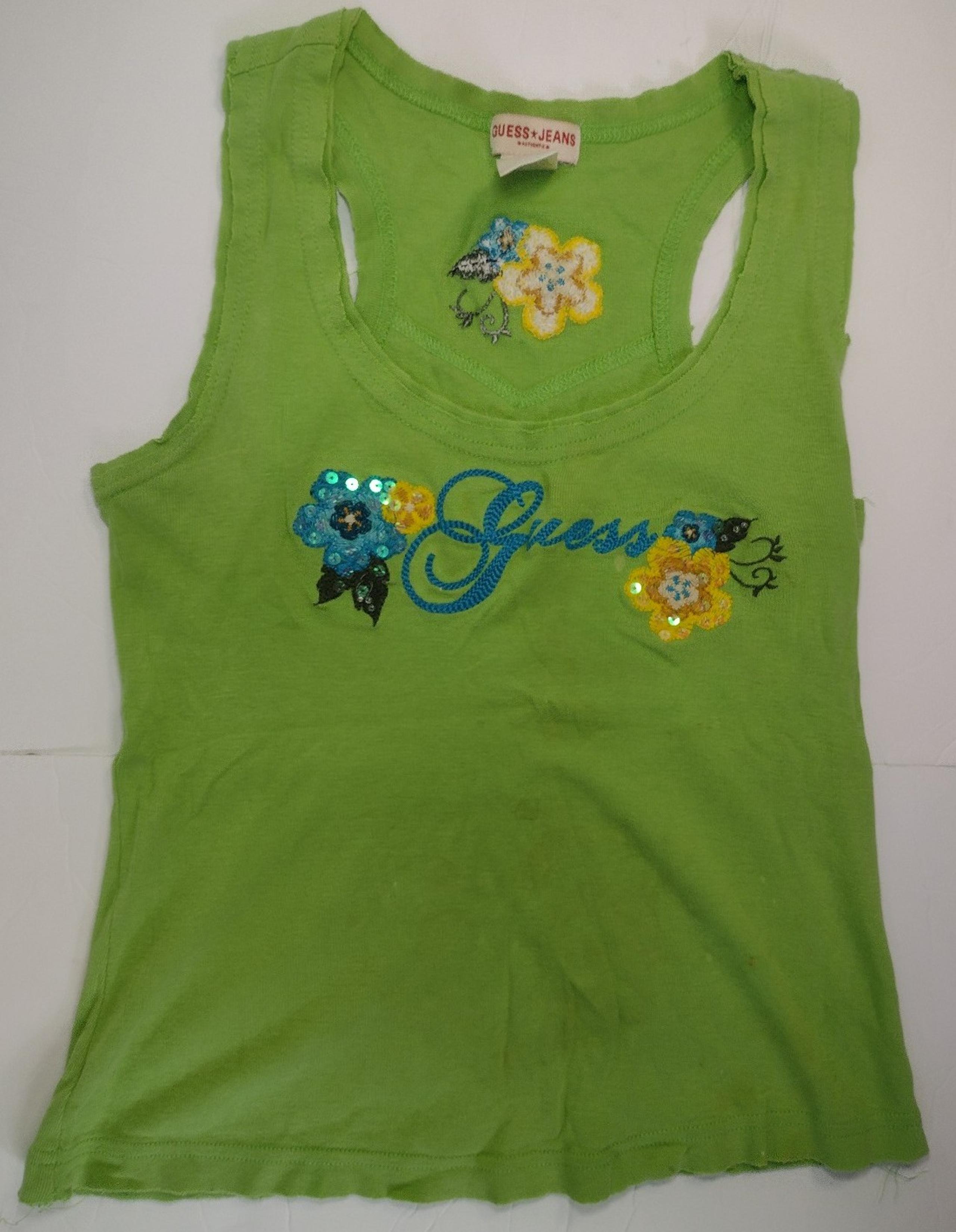 Y2K GUESS FLOWER LIME GREEN TANK TOP WOMENS SIZE M
