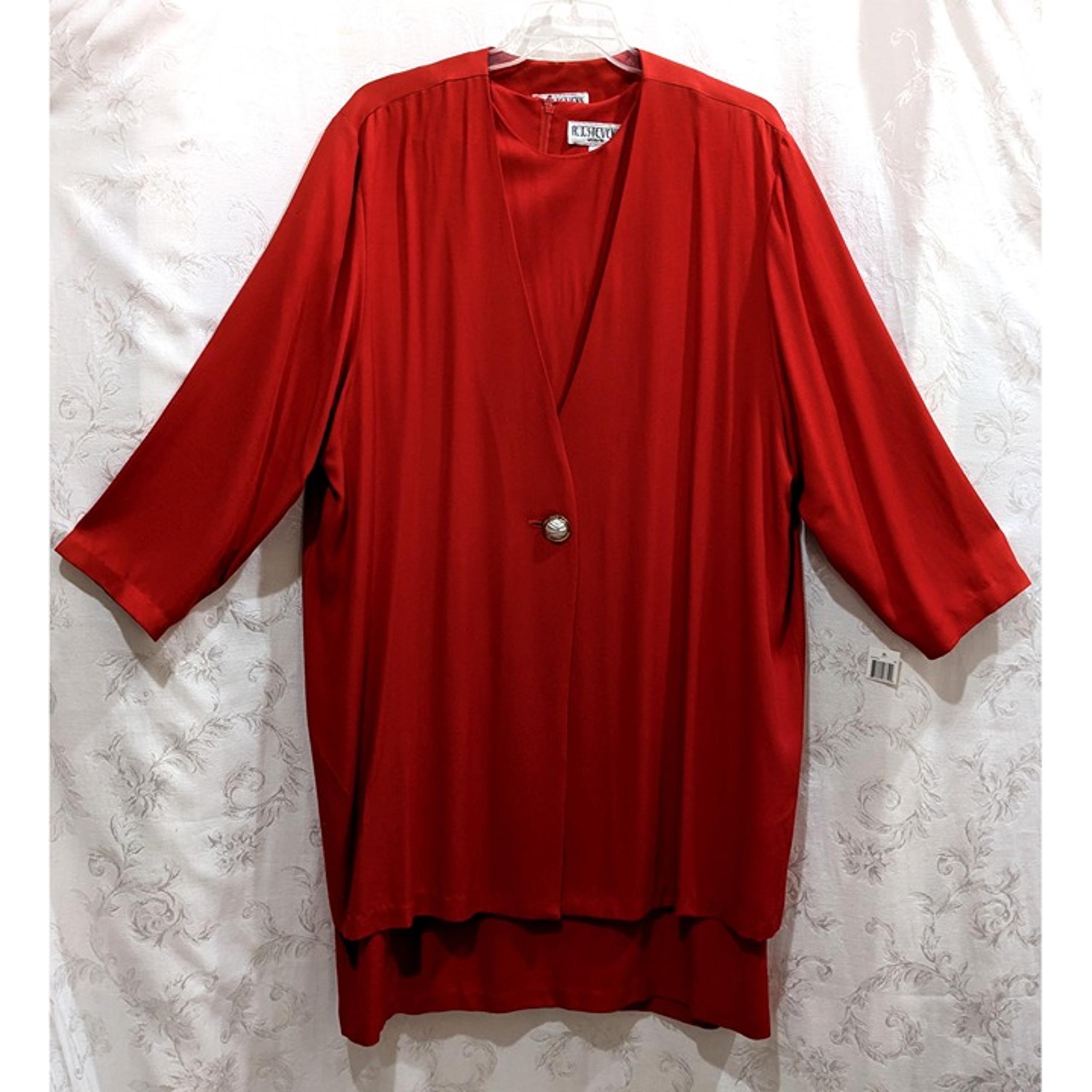 Vintage 90s Red Jacket Dress Set 24 Long Coat Sheath Dress Career Party Evening