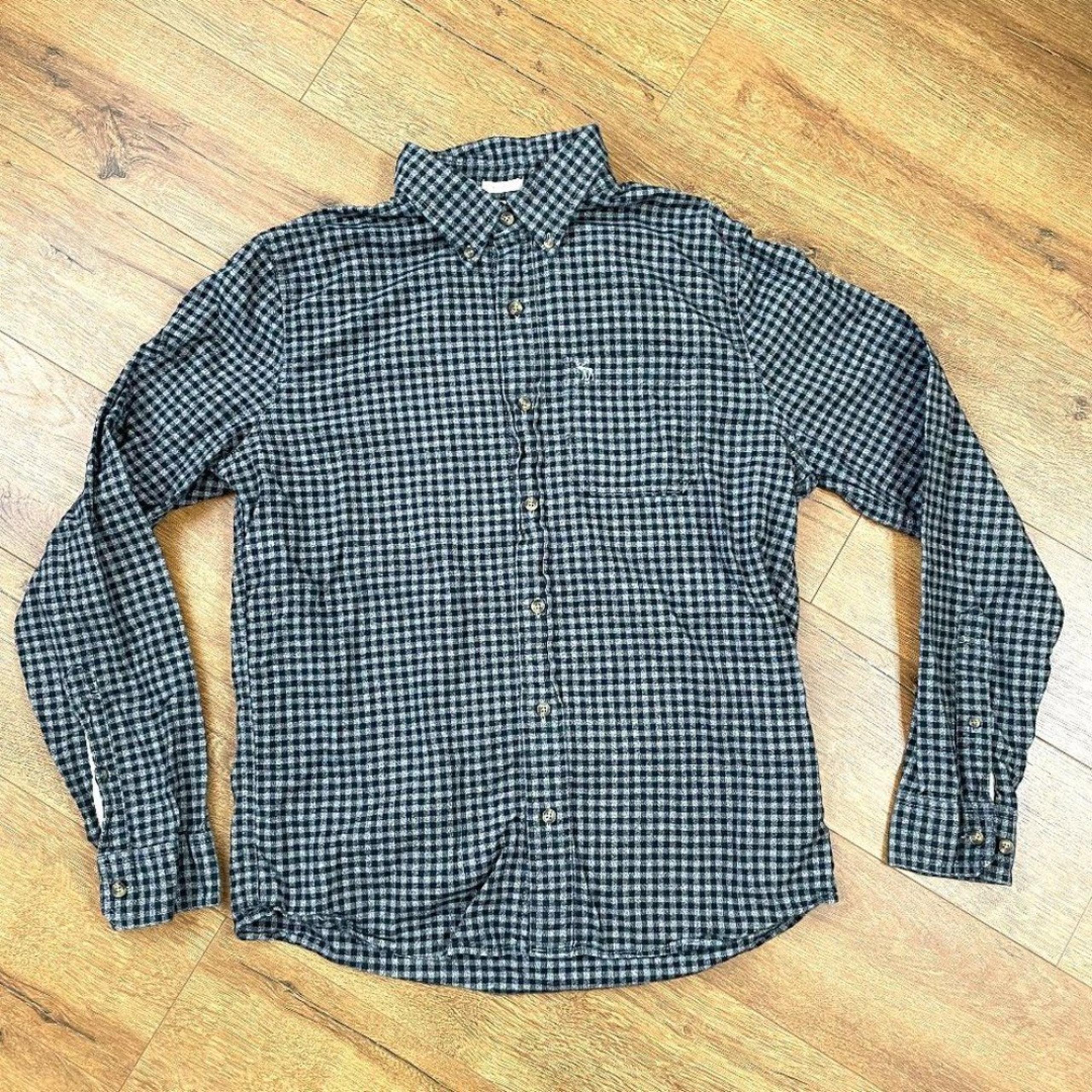 Abercrombie & Fitch Shirt Mens L Gray Gingham Check Muscle Oxford Preppy