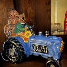 Brand New Ceramic Tractor Accent Lamp With Squirrel