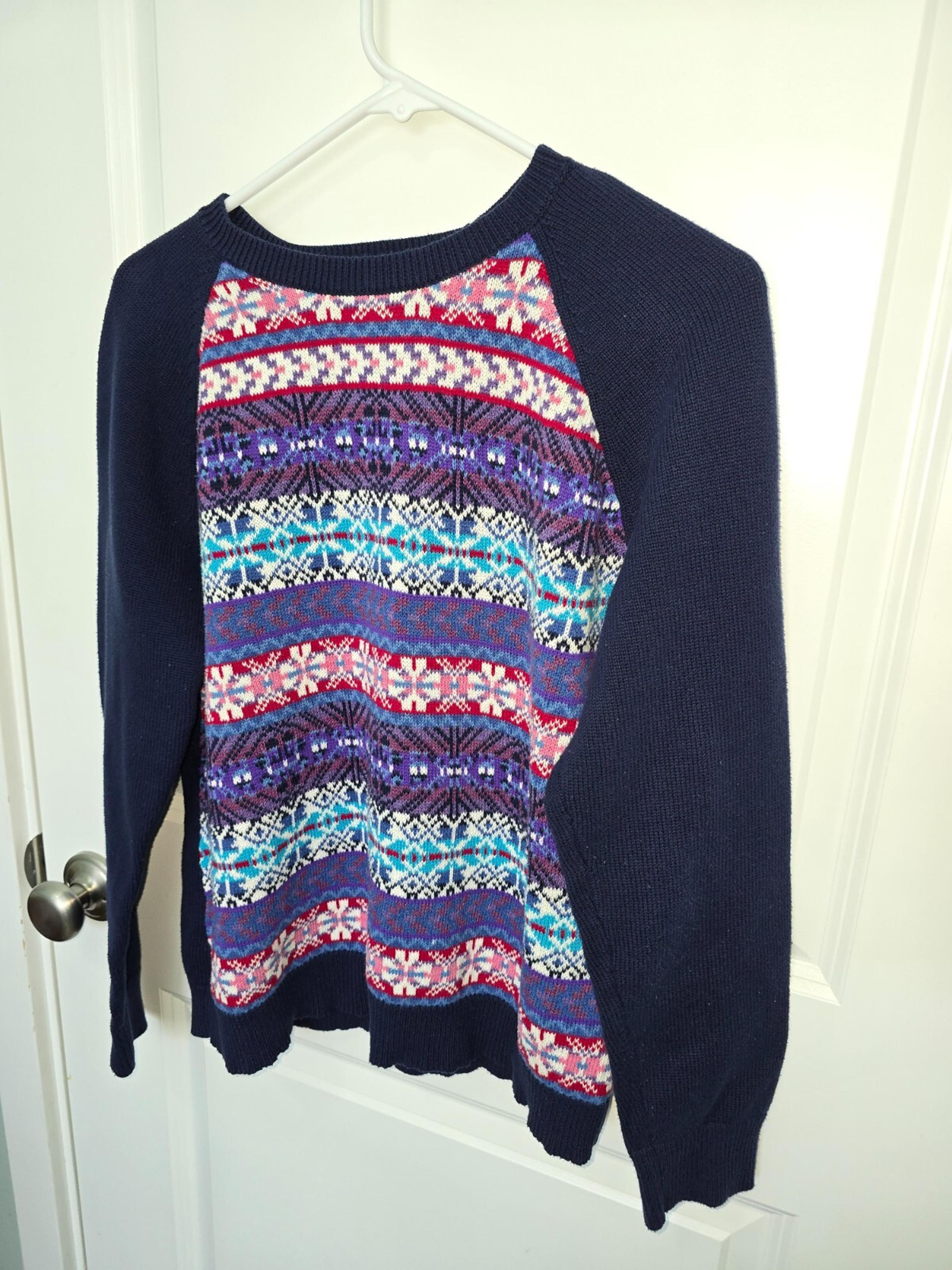Chaps Vintage Sweater Navy Blue Pink Purple Crew Neck Size XL Preppy Knit