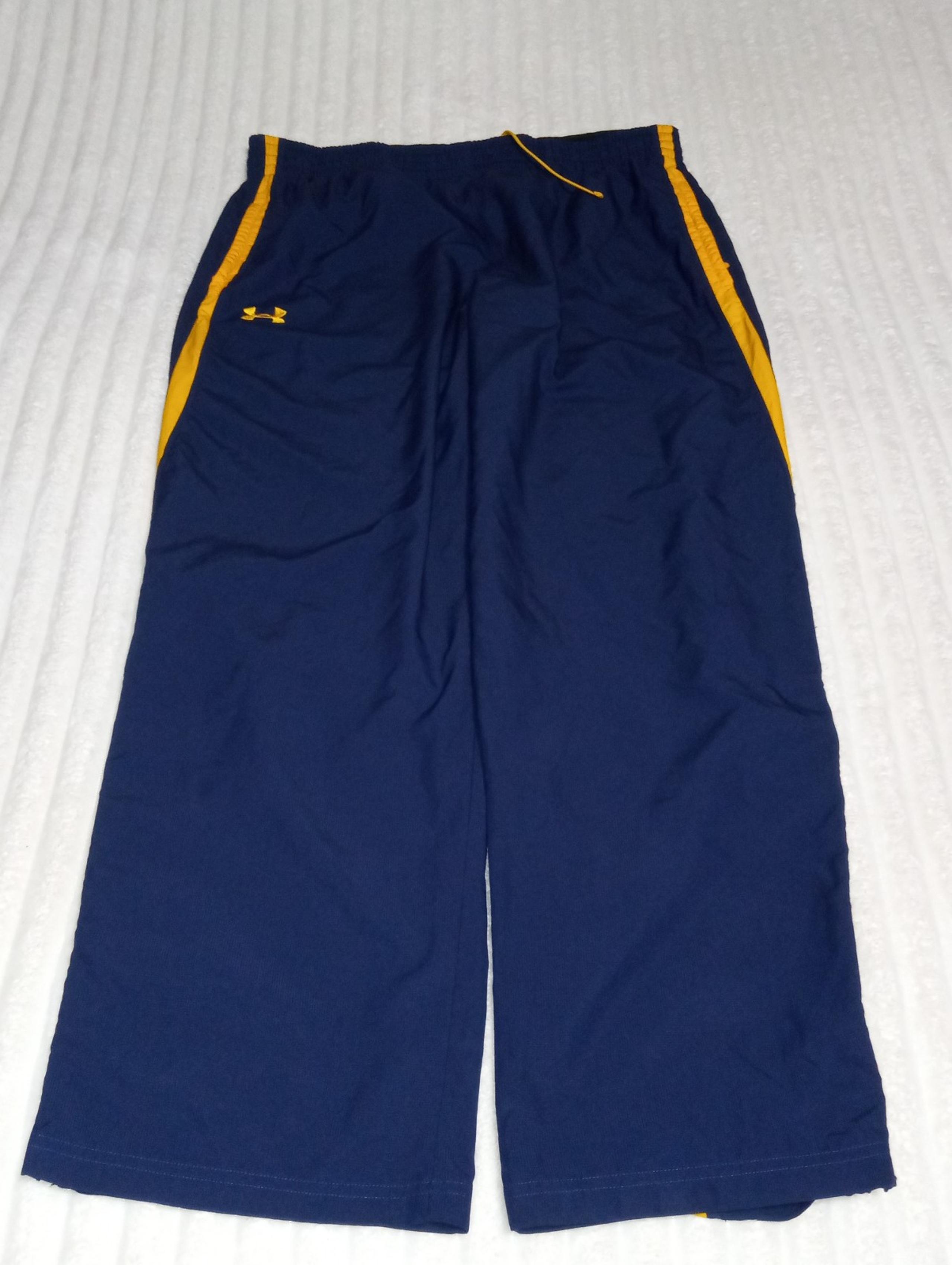 Under Armour Track Pants Men's Size XL Blue Yellow Loose Fit Side Stripe