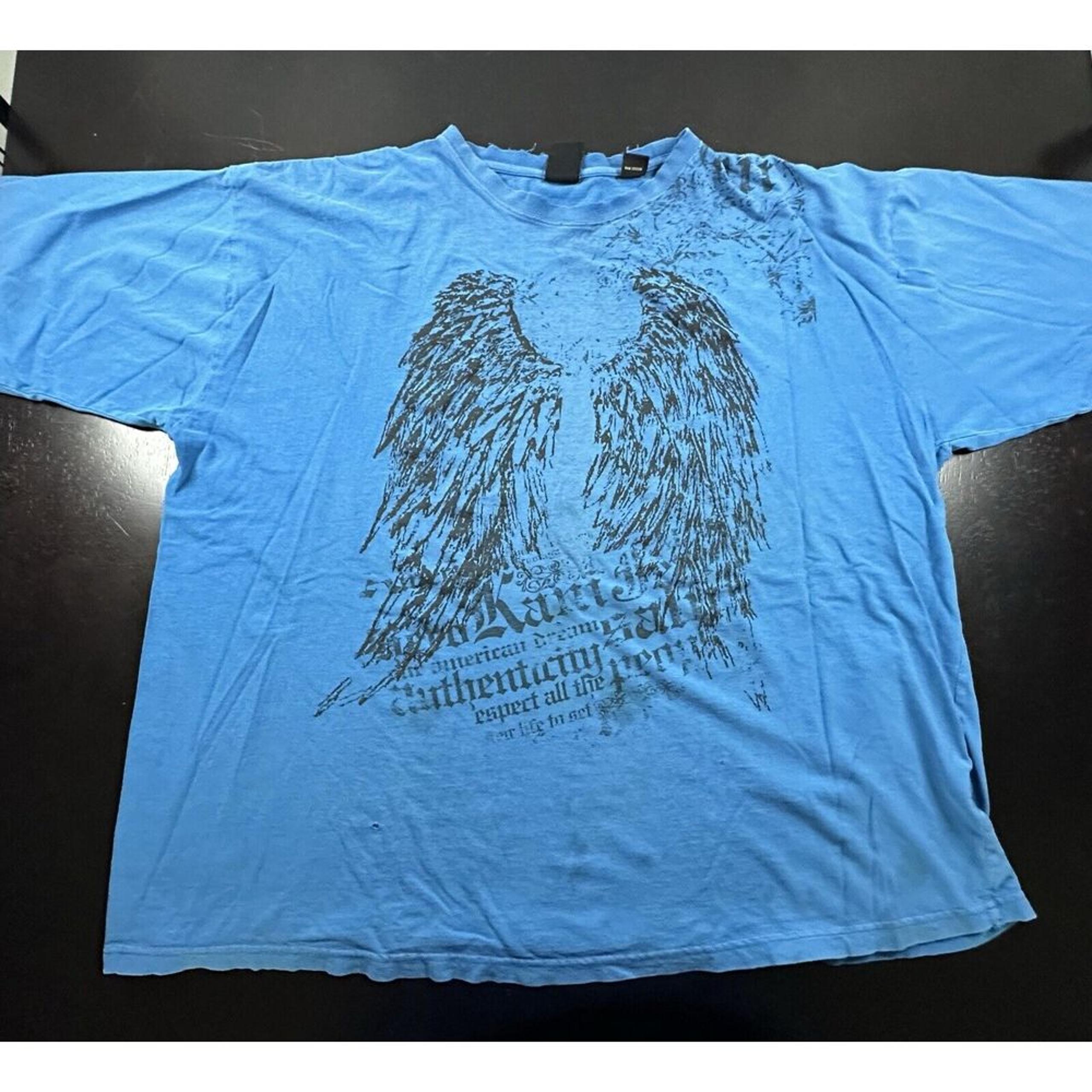 Y2K Shirt Mens 3XL Grunge Affliction Style Goth Cross Wings Distressed