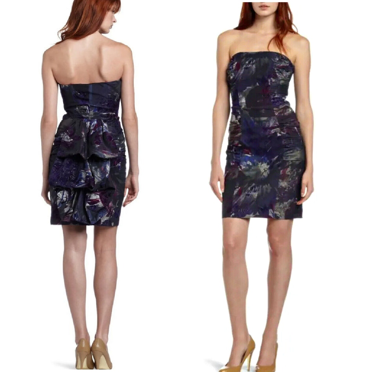 NEW Betsey Johnson Strapless Bustle Party Dress Sz 8 Velvet Taffeta Gray Purple