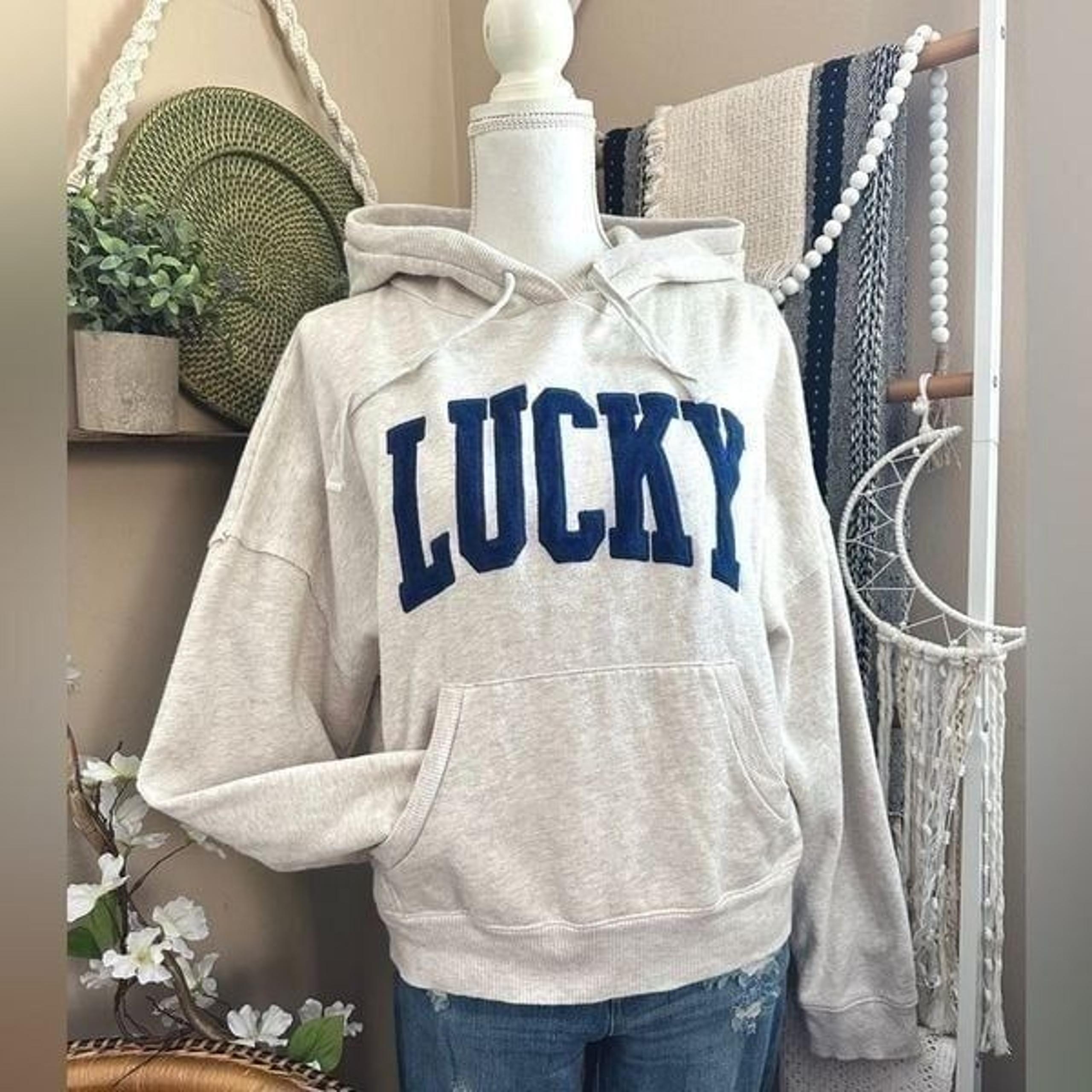 Lucky Brand Chill at Home Logo Fleece Pullover Hooded Sweatshirt