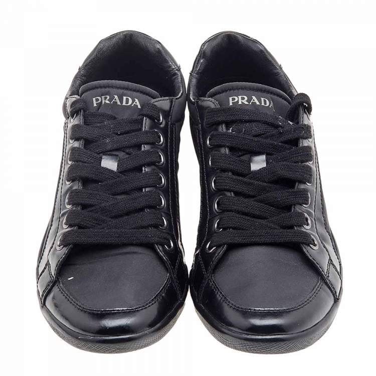 Prada Sport Black Leather and Nylon Low Top Sneakers Fashion