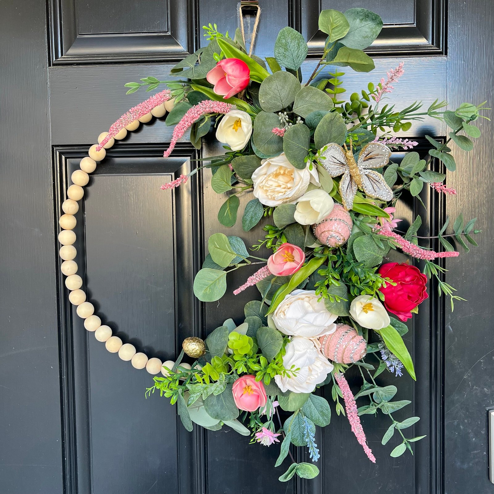 Handmade spring/easter floral with beads wreath