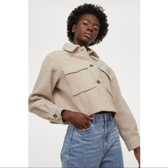 NWT H&M Crop Shirt Jacket in Beige XS
