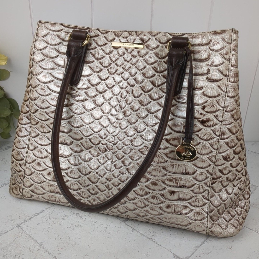 Brahmin Joan Tote Bag in Pearl Dogwood Metallic Leather
