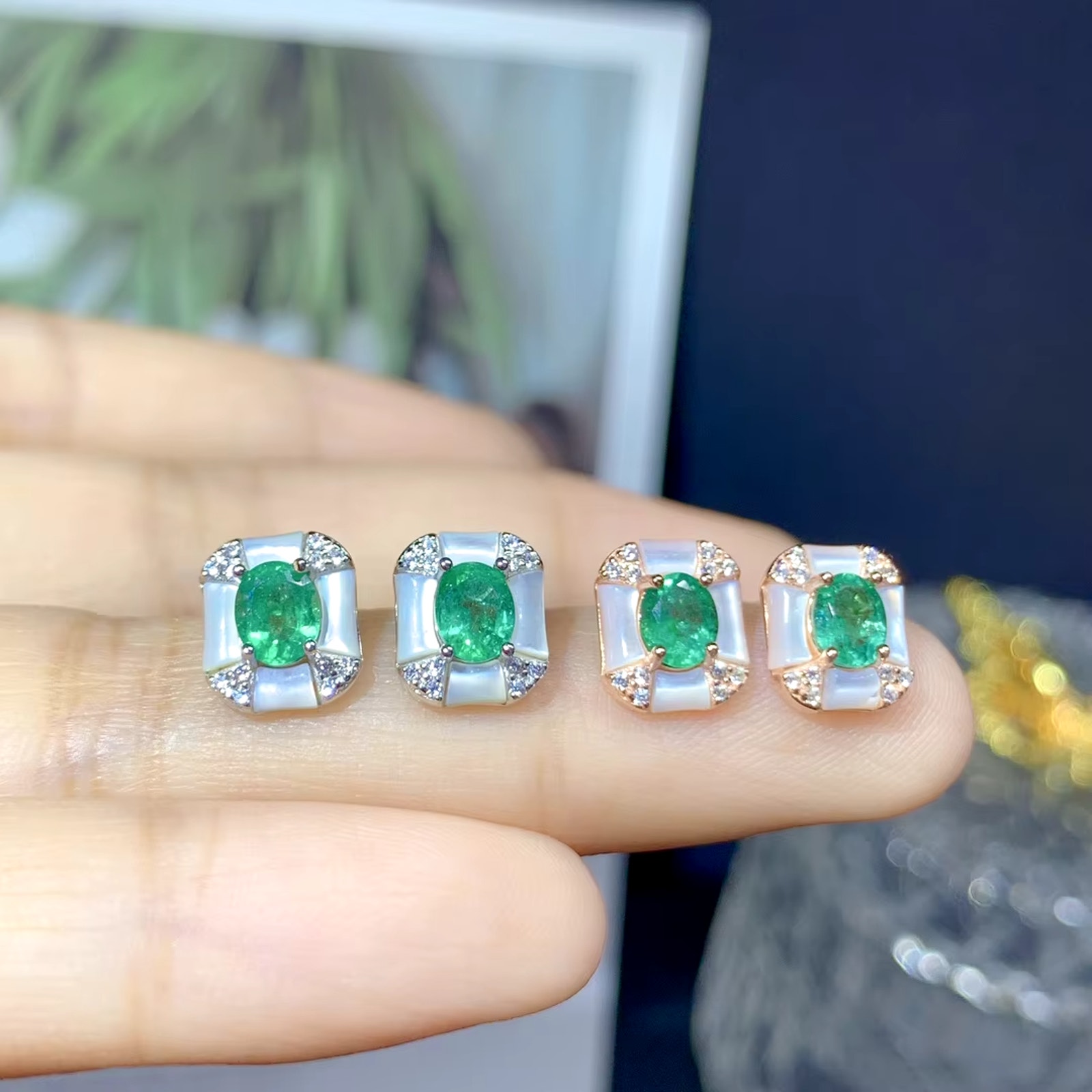 Natural Emerald Earrings, Women's Emerald Stud Earrings 925 Sterling Silver