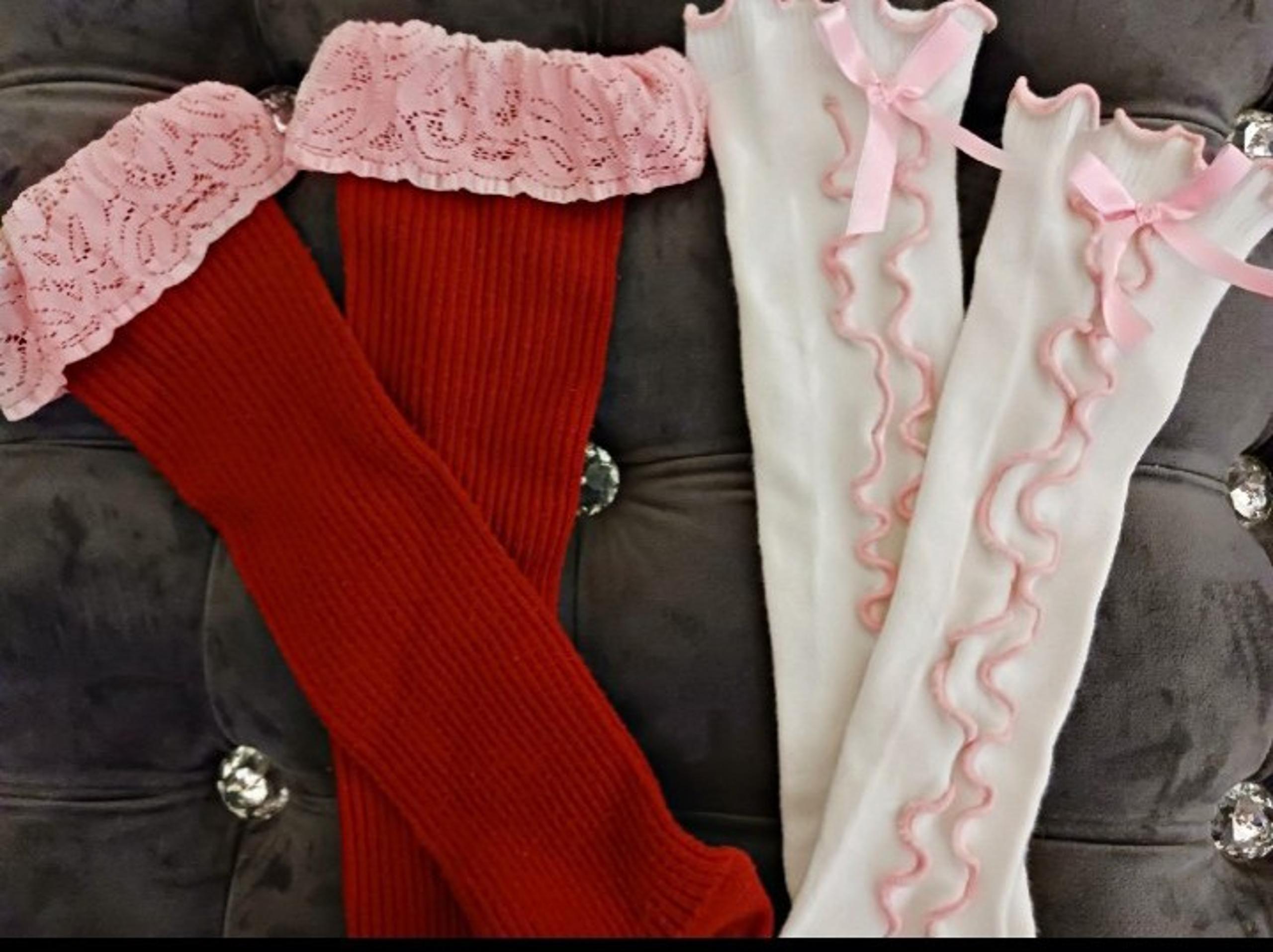 Ivory Red & Baby Pink  Lace Ruffles & Bows Mid Calf Sock Bundle