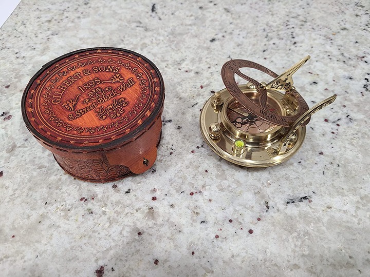 Brass Nautical - Antique Brass & Copper Sundial Compass, Sundial Clock in Box