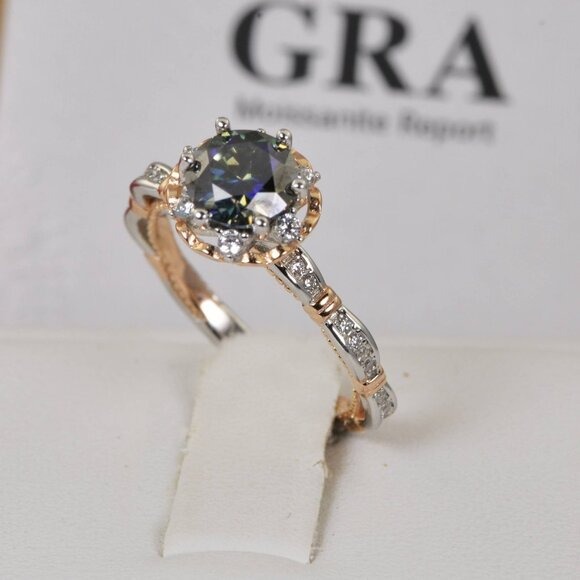 Certified Moissanite Diamond Rainbow Blue 1CT Solitaire Wedding Engagement Ring