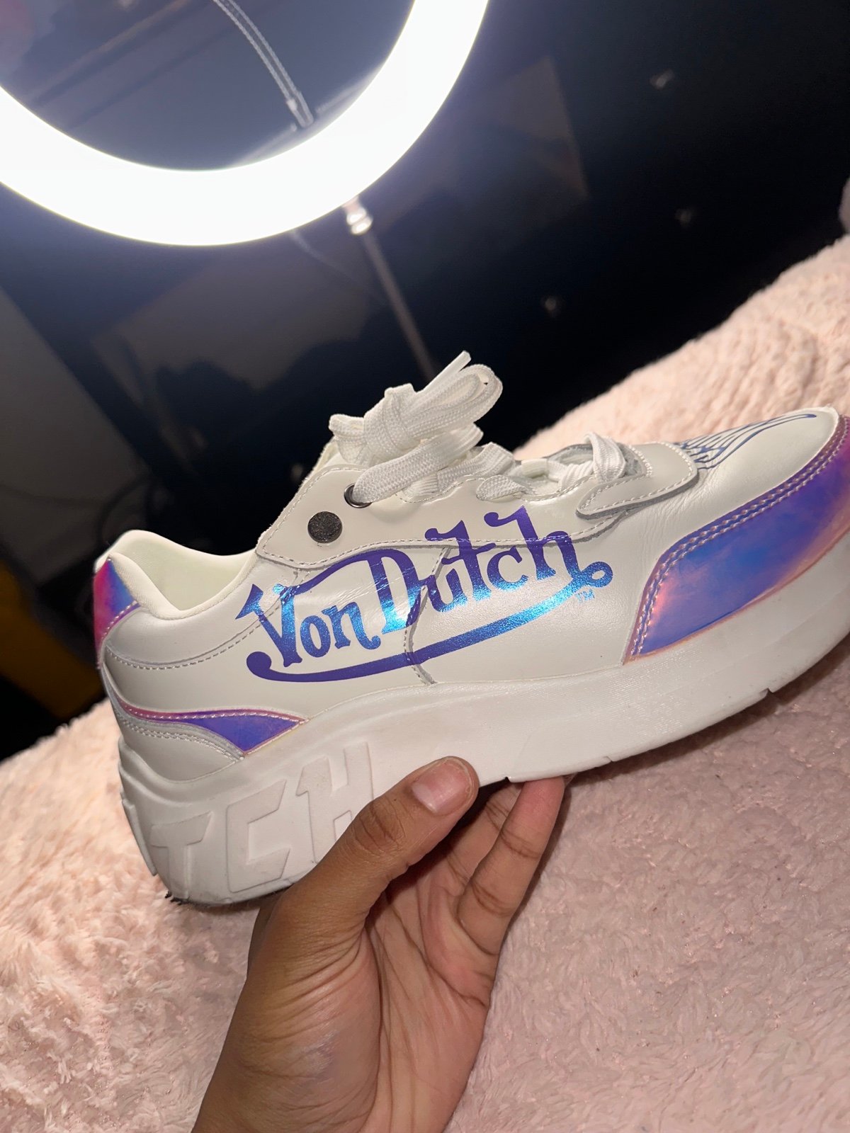 Von Dutch Women's White and Purple Trainers and matching hat worn once