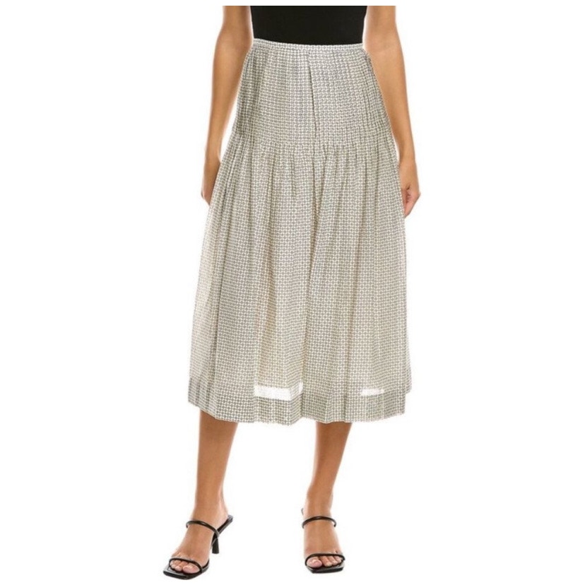 Rebecca Taylor Floral Print Cotton Voile Midi Skirt US 6 Pleated Cottage Boho