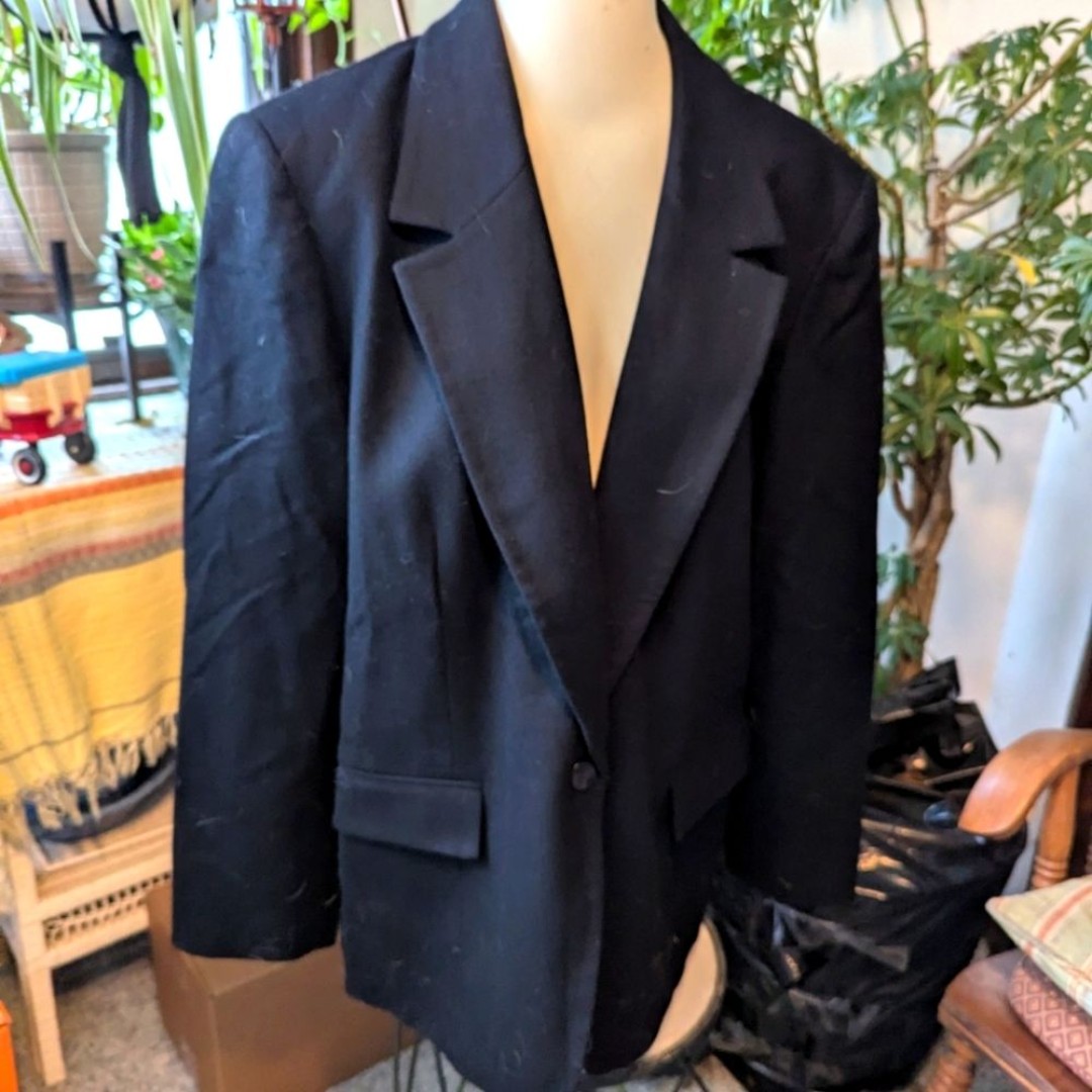 Vintage Pendleton Blk 100% Pure Wool One Button Blazer Size 16 Pockets Sewn Shut