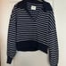 Abercrombie Drama Collar V-Neck crop sweatshirt notch front navy stripes large