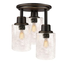 3-Light Flush Mount Ceiling Light Oil Rubbed Bronze Clear Seeded Glass Shades
