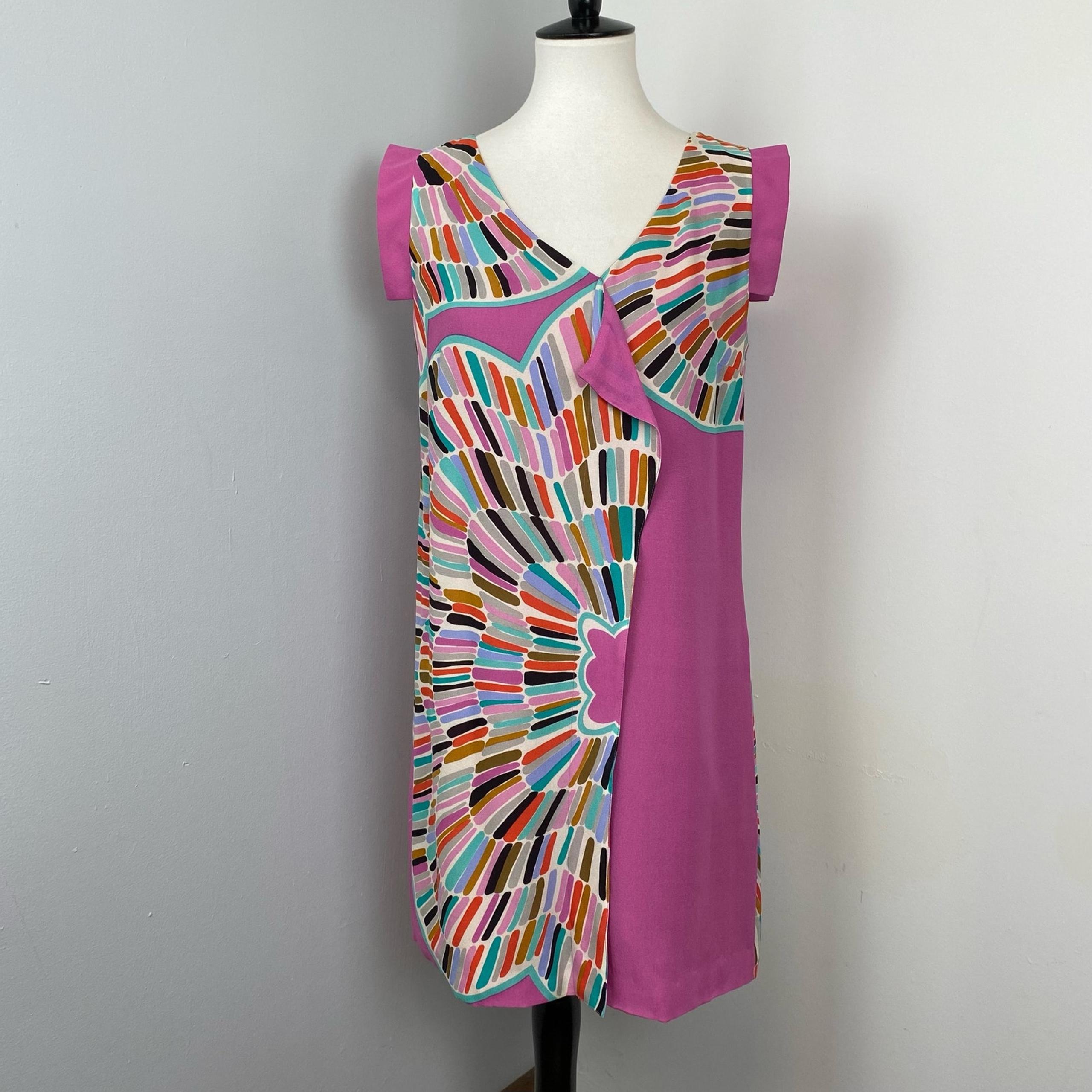 Tibi Colorful Silk Cap Sleeve Shift Mini Dress Sz 6