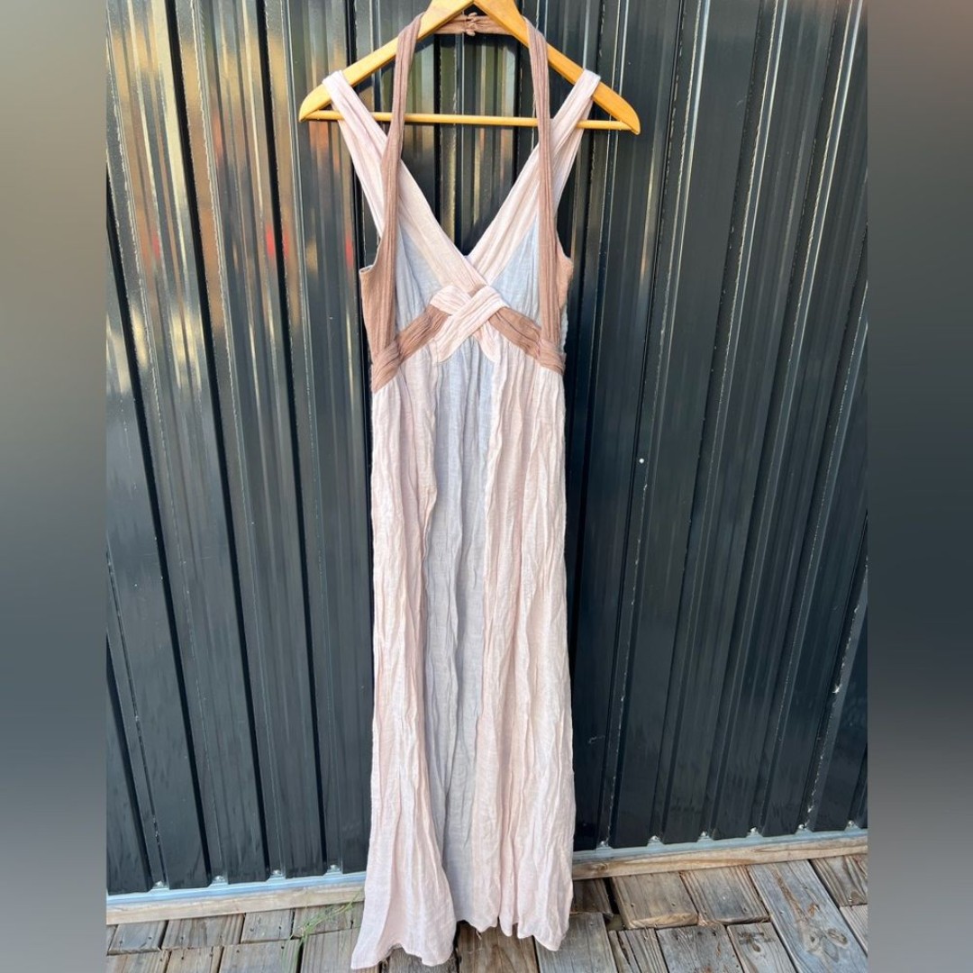 Altar'd State Pink and Cream Grecian Goddess Gown Maxi Dress M