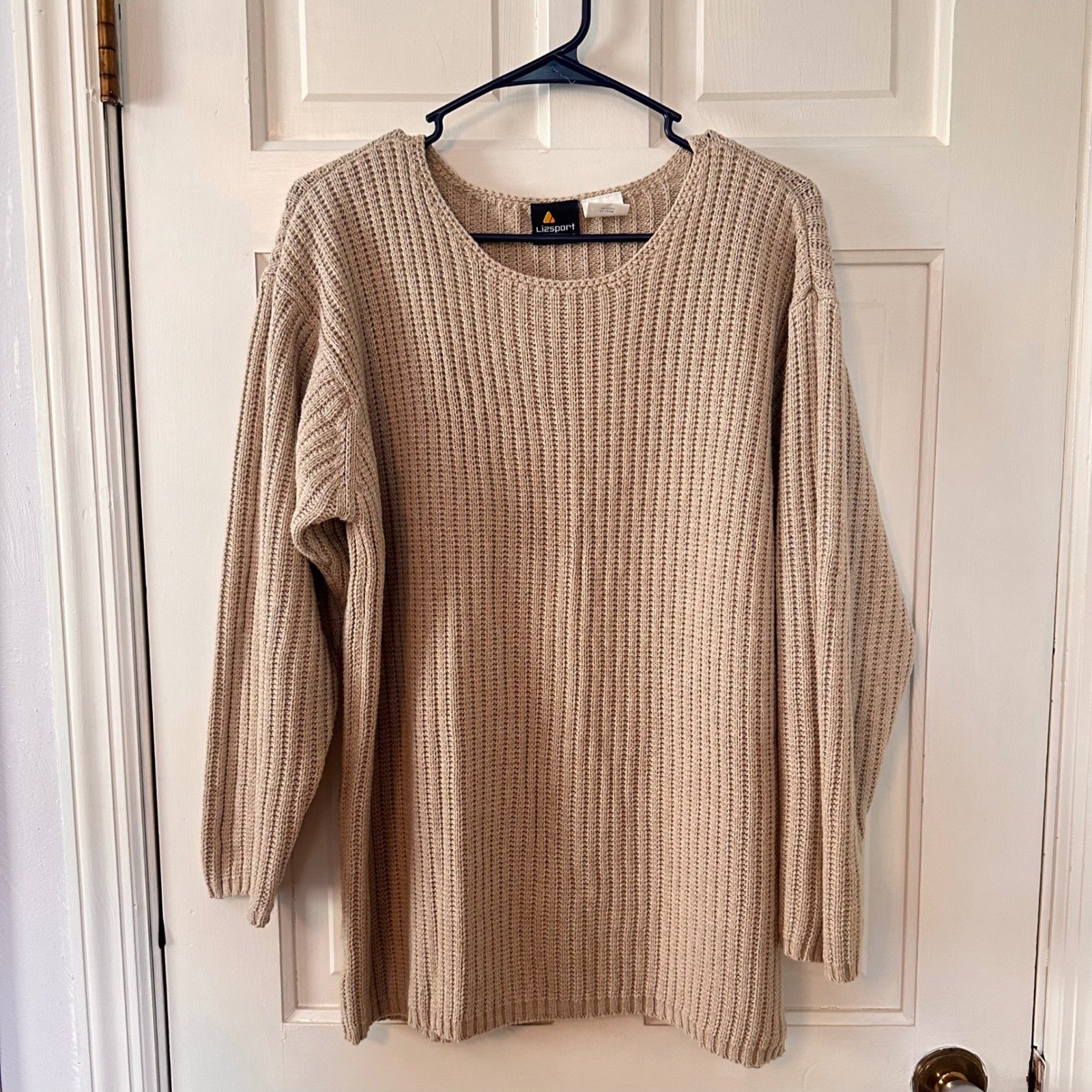 Lizsport Petite Linen Blend Sweater Oversized BOHO Knit Beachy Beige PS