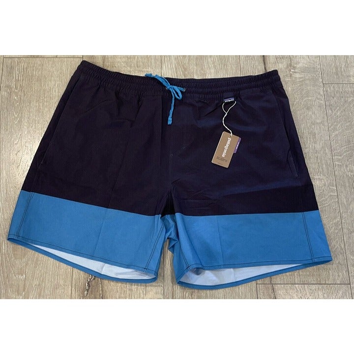 NWT Patagonia Pitch Blue Color-Block Hydropeak Volley Shorts Drawstring XL 16”
